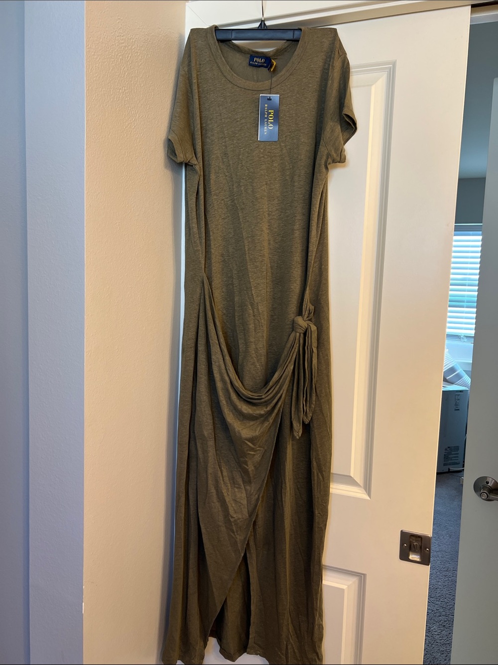 Polo by Ralph Lauren Olive Green Linen Short Sleeve Maxi with Side Tie